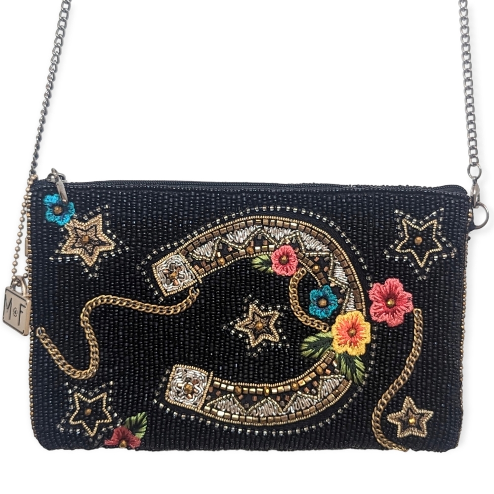 Vintage Boho Chic Crossbody Good Luck Coin Beaded Phone Bag by Mary Frances